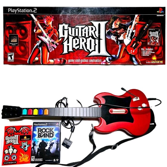 GUITAR HERO II Controller Gibson Red For PS2 GAME & STICKERS REDOCTANE WORKS! - Picture 1 of 13